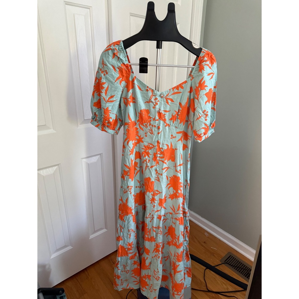 Dusk Floral Midi Dress Puff Sleeve Peasant Cottagecore Summer US 10/UK 12